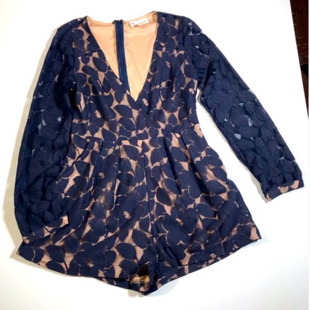 L”Atiste Navy Tan Lace Romper -Small